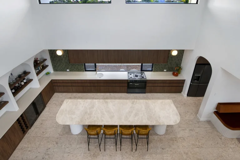 Modern kitchen with island and wooden cabinets